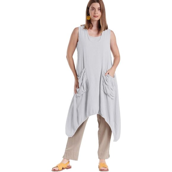 Oh My Gauze! Tops - Oh My Gauze! Brad Vest Cotton White Sleeveless Asymmetrical Lagenlook Tunic O/S